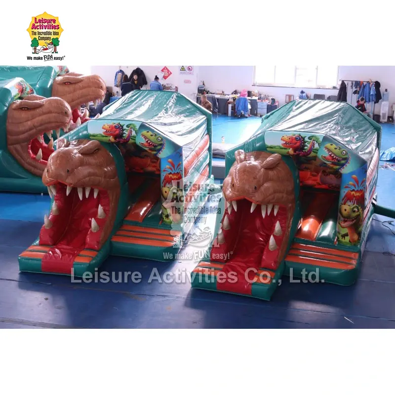 Malé nafukovací skákací hrady pro více hráčů T-REX se skluzavkou